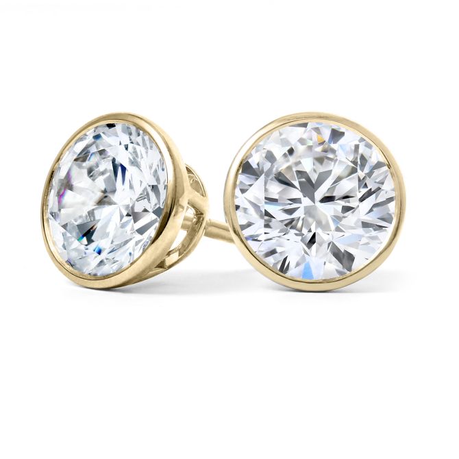 Clarity Diamond Signature Lab-Grown Bezel Set Round Diamond Stud Earrings in Yellow Gold, 3.12 cttw