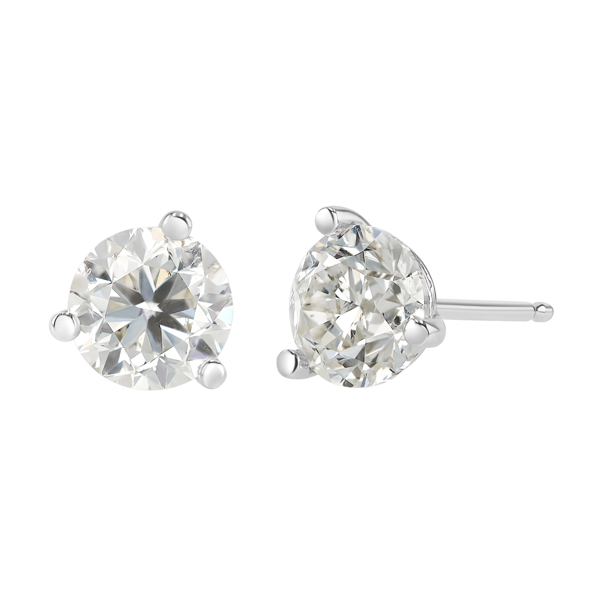 Round Diamond Stud Earrings in White Gold, R-JK/I1, 1.79 cttw