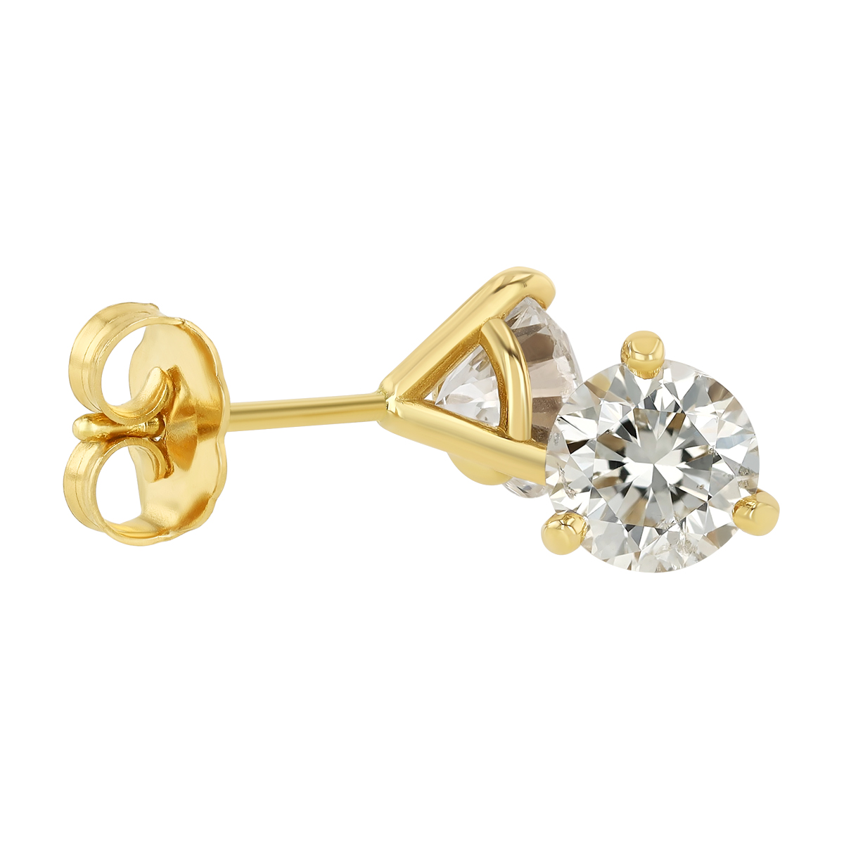 Round Diamond Stud Earrings in Yellow Gold, R-KL/I1, 1.36 cttw