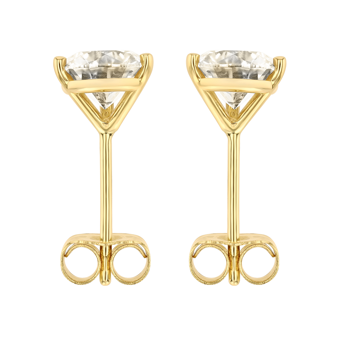 Round Diamond Stud Earrings in Yellow Gold, R-KL/I1, 1.36 cttw