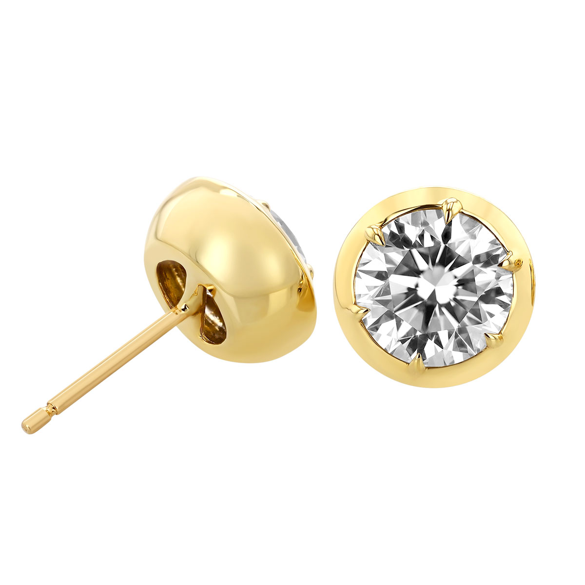 Rahaminov Round Diamond Stud Earrings in Yellow Gold, I/SI, 4.03 cttw