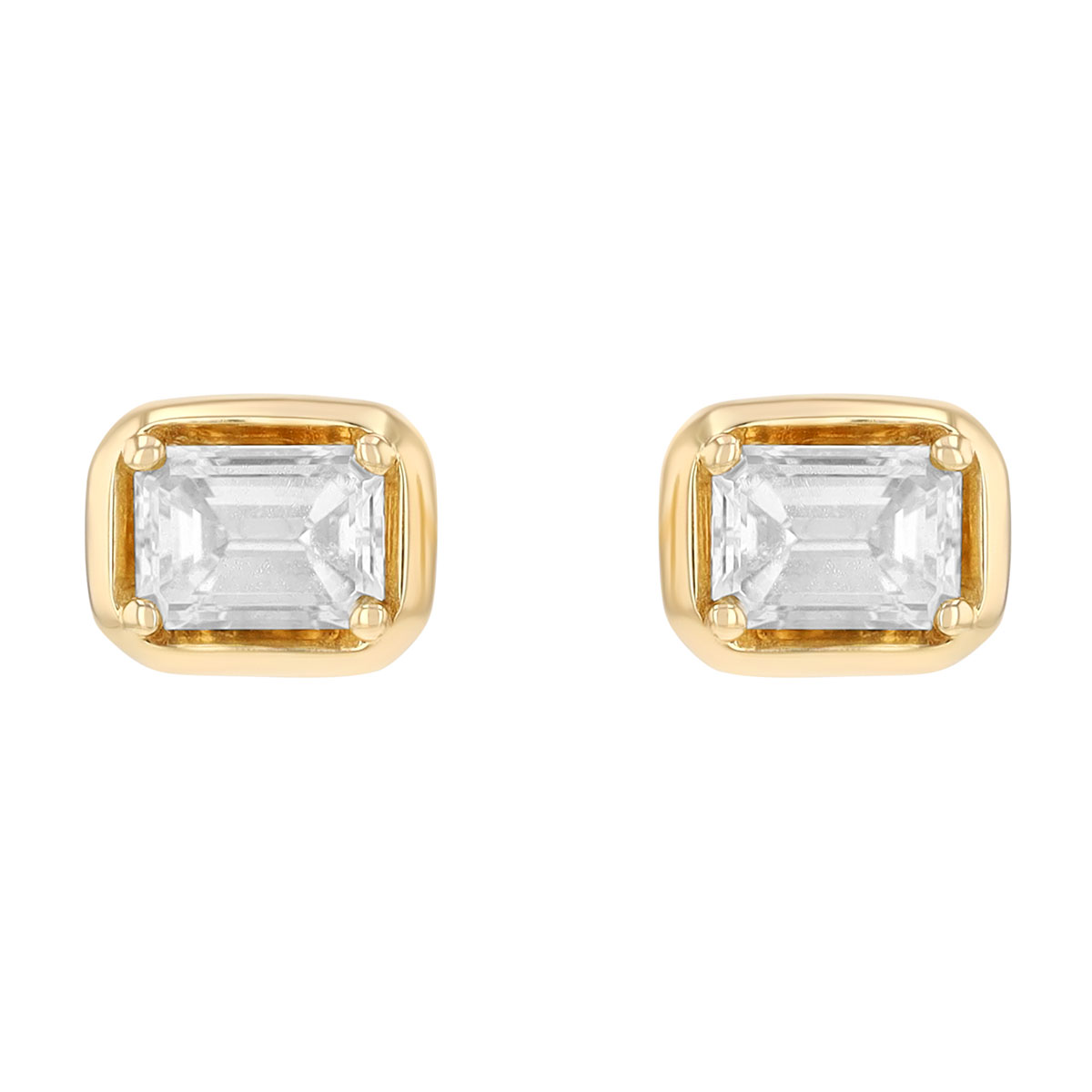 Emerald Cut Diamond Stud Earrings in Yellow Gold, 0.49 cttw