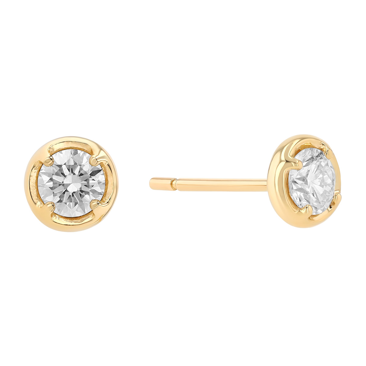 Round Diamond Button Stud Earrings in Yellow Gold, 0.49 cttw