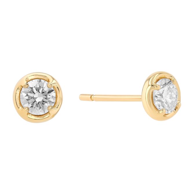 Round Diamond Button Stud Earrings in Yellow Gold, 0.49 cttw