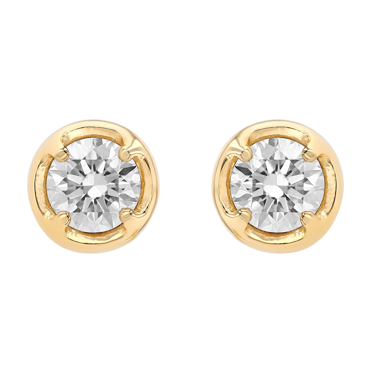 Round Diamond Button Stud Earrings in Yellow Gold, 0.49 cttw