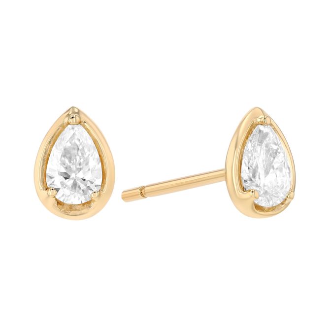 Pear Shape Diamond Stud Earrings in Yellow Gold, 0.48 cttw