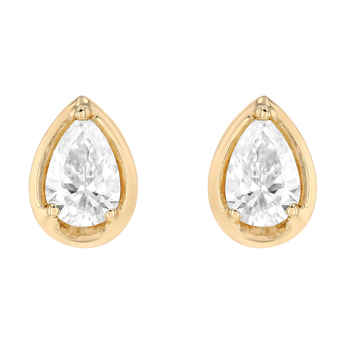 Pear Shape Diamond Stud Earrings in Yellow Gold, 0.48 cttw