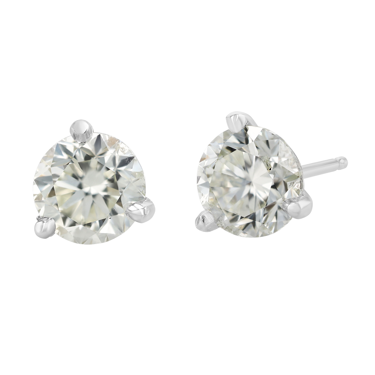 Round Diamond Stud Earrings in White Gold, R-LM/I1, 2.02 cttw