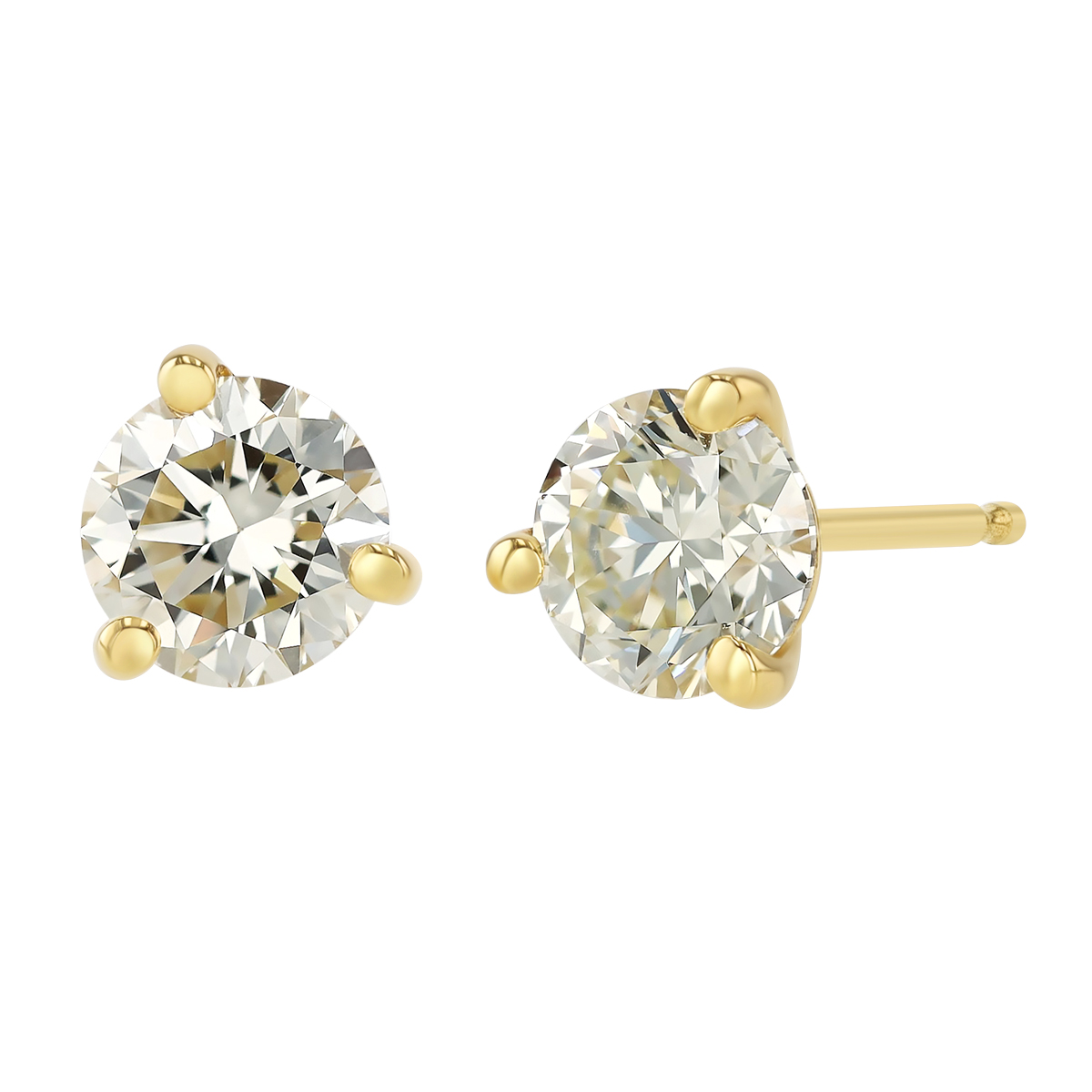 Round Diamond Stud Earrings in Yellow Gold, R-NO/VS2-SI1, 1.23 cttw