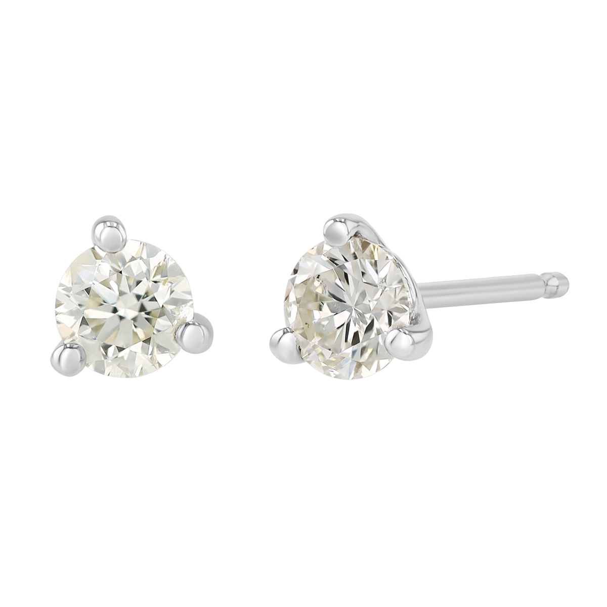 Round Diamond Stud Earrings in White Gold, R-KL/I1, 0.49 cttw