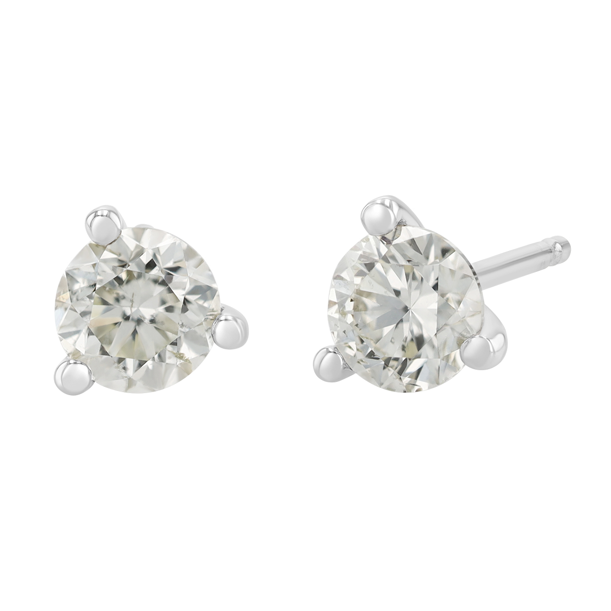 Round Diamond Stud Earrings in White Gold, R-KL/I1, 0.59 cttw