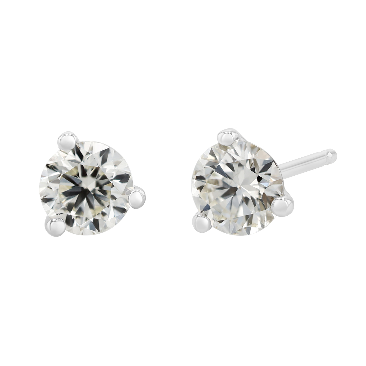 Round Diamond Stud Earrings in White Gold, R-KL/I1, 0.76 cttw