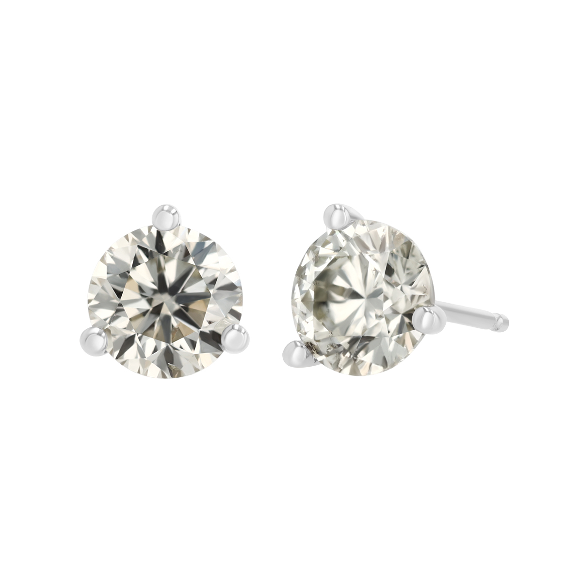 Round Diamond Stud Earrings in White Gold, OR/SI2-I1, 1.85 cttw