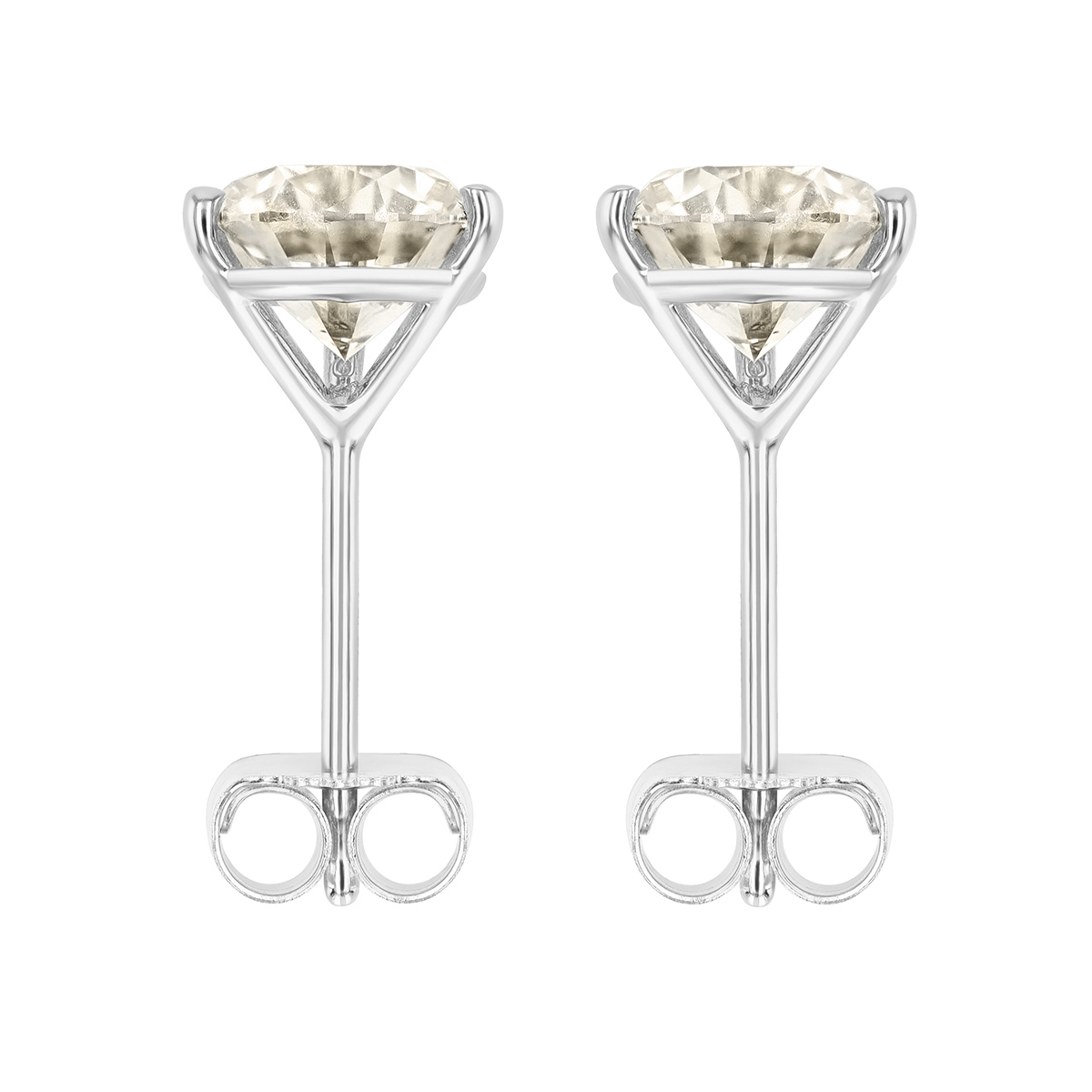 Round Diamond Stud Earrings in White Gold, OR/SI2-I1, 1.85 cttw