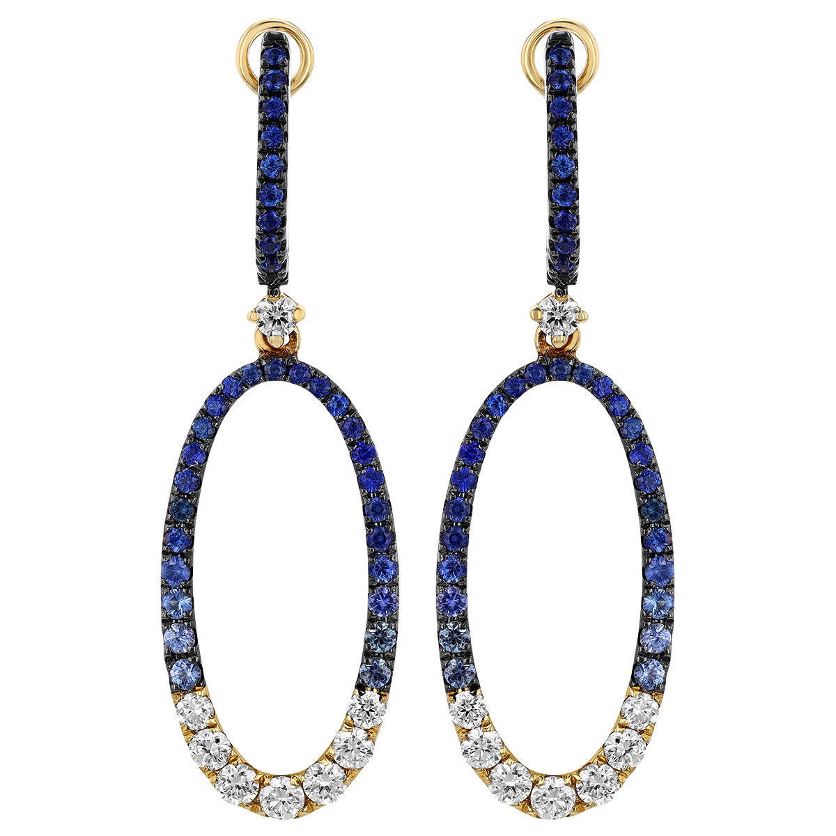 Frederic Sage Sapphire & Diamond Open Oval Dangle Earrings in Yellow Gold
