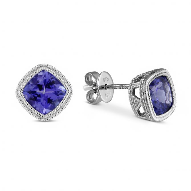 14K White Gold Cushion Tanzanite Earrings