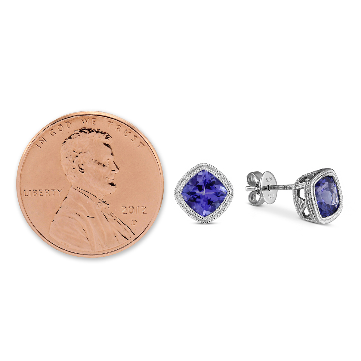 14K White Gold Cushion Tanzanite Earrings