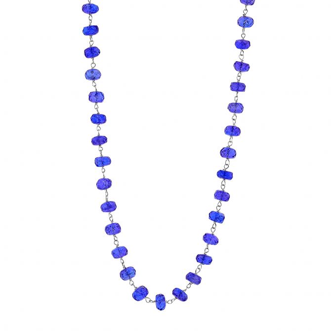 Tanzanite Rondelle Bead Necklace in White Gold, 24 in