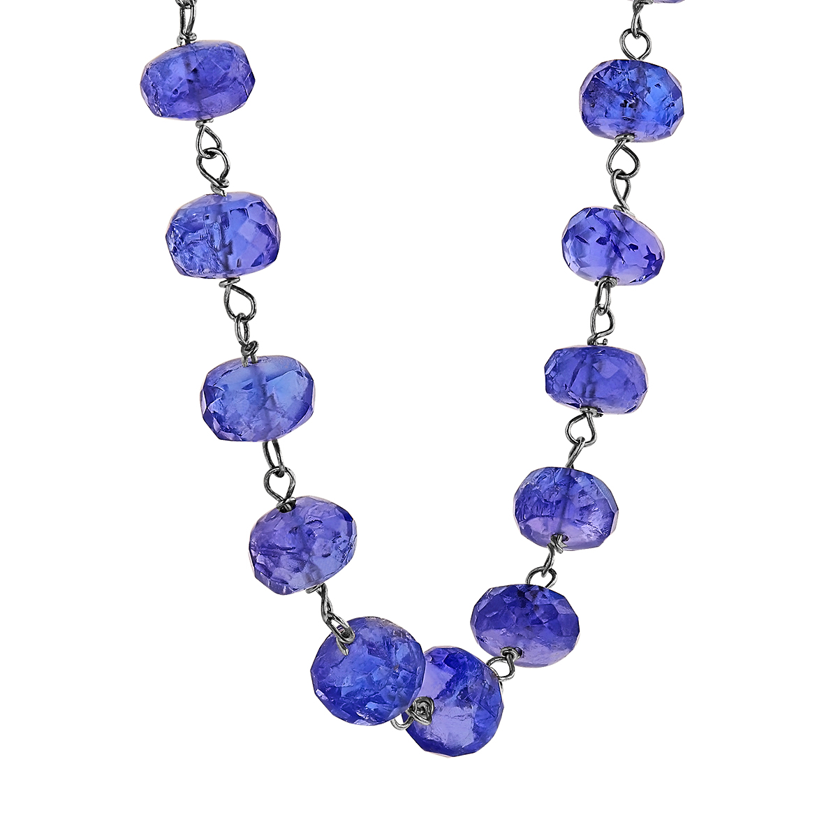 Tanzanite Rondelle Bead Necklace in White Gold, 24 in