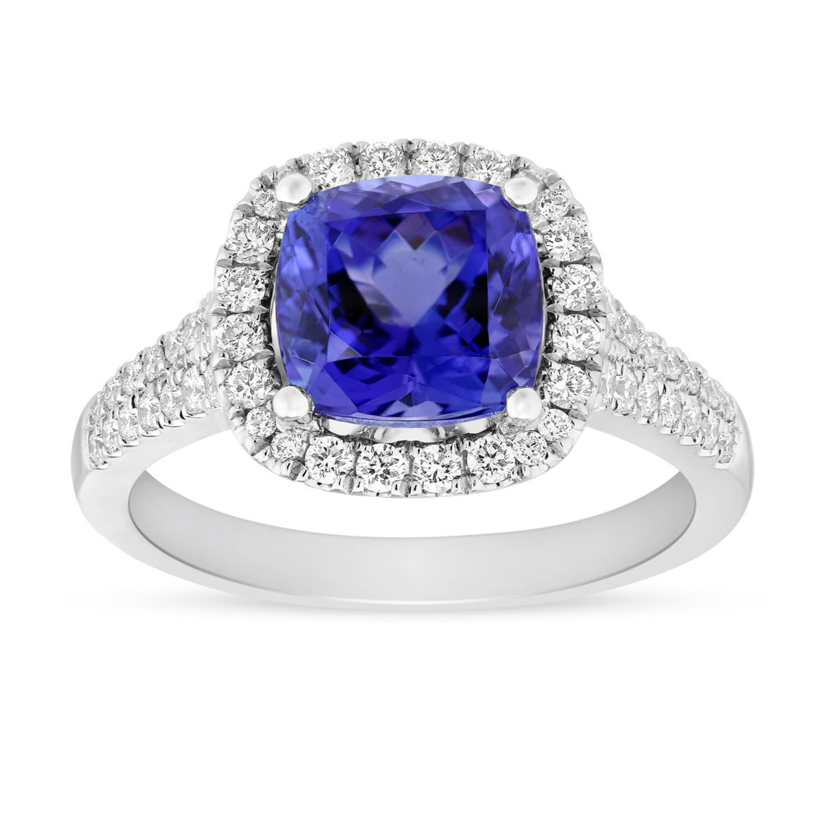 14K White Gold Cushion Tanzanite & Diamond Halo Ring