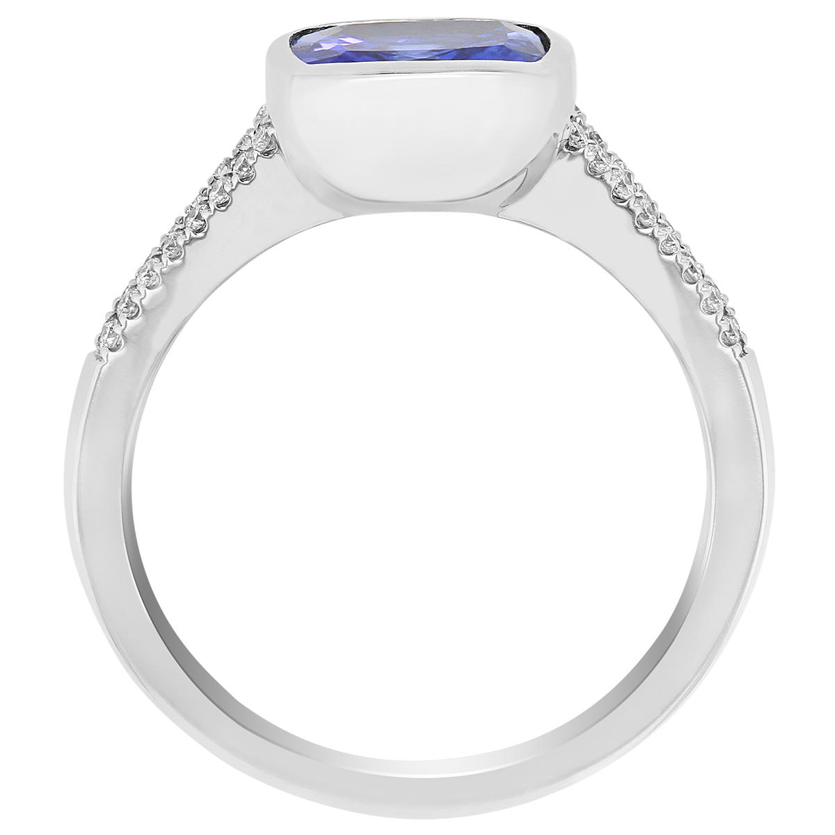 Cushion Tanzanite Round Diamond Split Shank Ring in White Gold