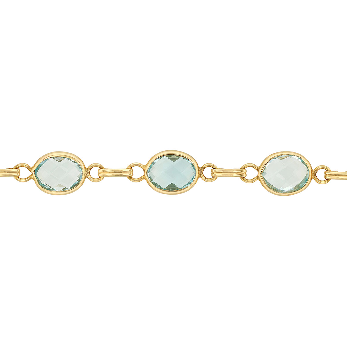 Checkerboard Oval Blue Topaz Bezel Set Link Bracelet in Yellow Gold, 7.5