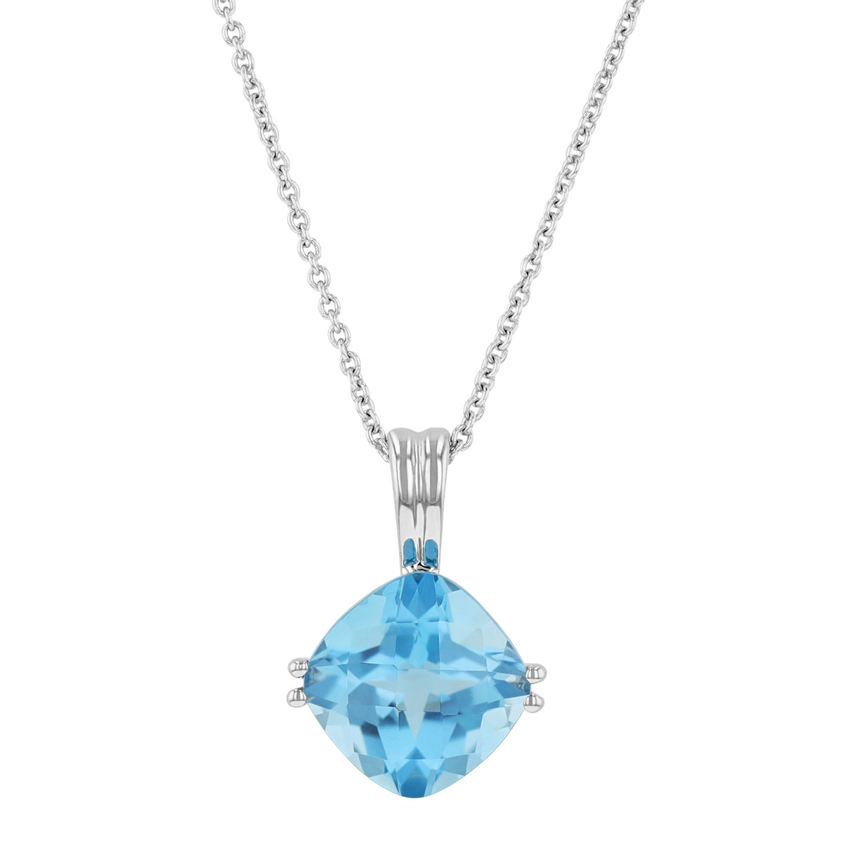14K White Gold Checkerboard Cushion Blue Topaz Pendant, 18