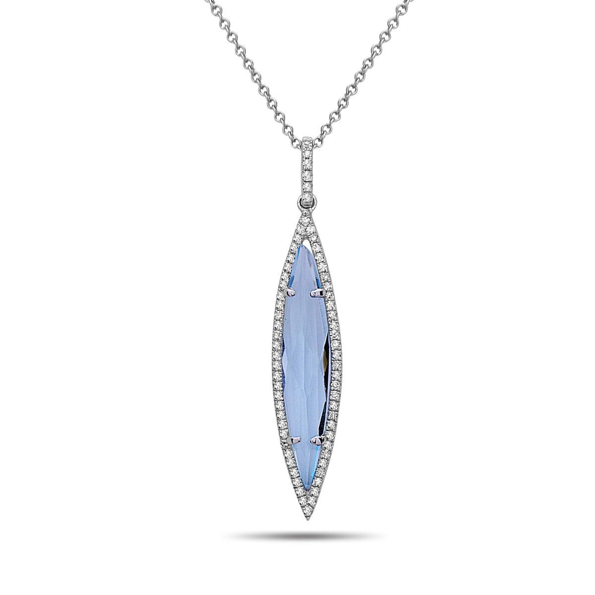 Elongated Marquise Blue Topaz & Diamond Halo Pendant in White Gold, 16 ...