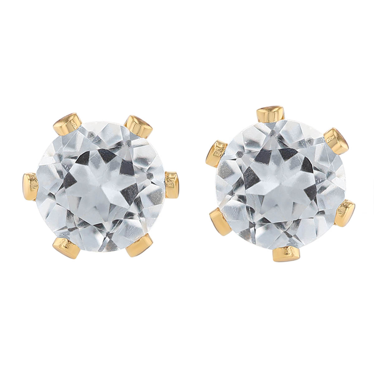 Children's White Topaz Stud Earrings in Yellow Gold