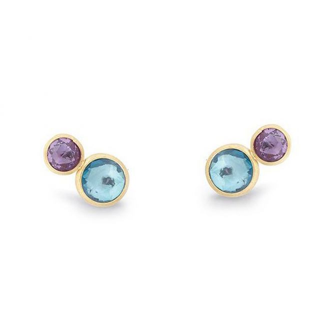 Marco Bicego Jaipur Two Stone Stud with Topaz & Amethyst in Yellow Gold