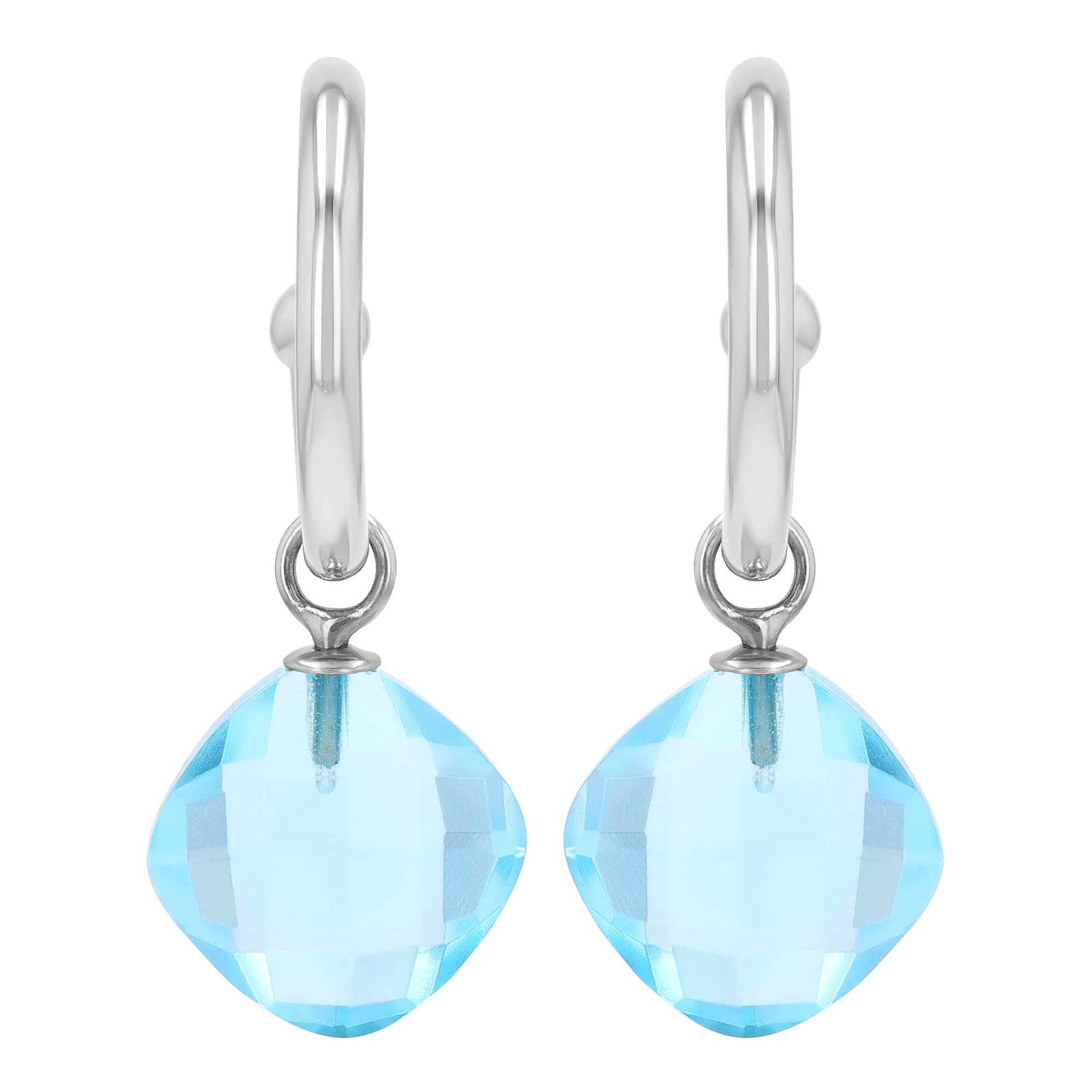 Cushion Checkerboard Topaz Dangle Hoop Earrings in White Gold