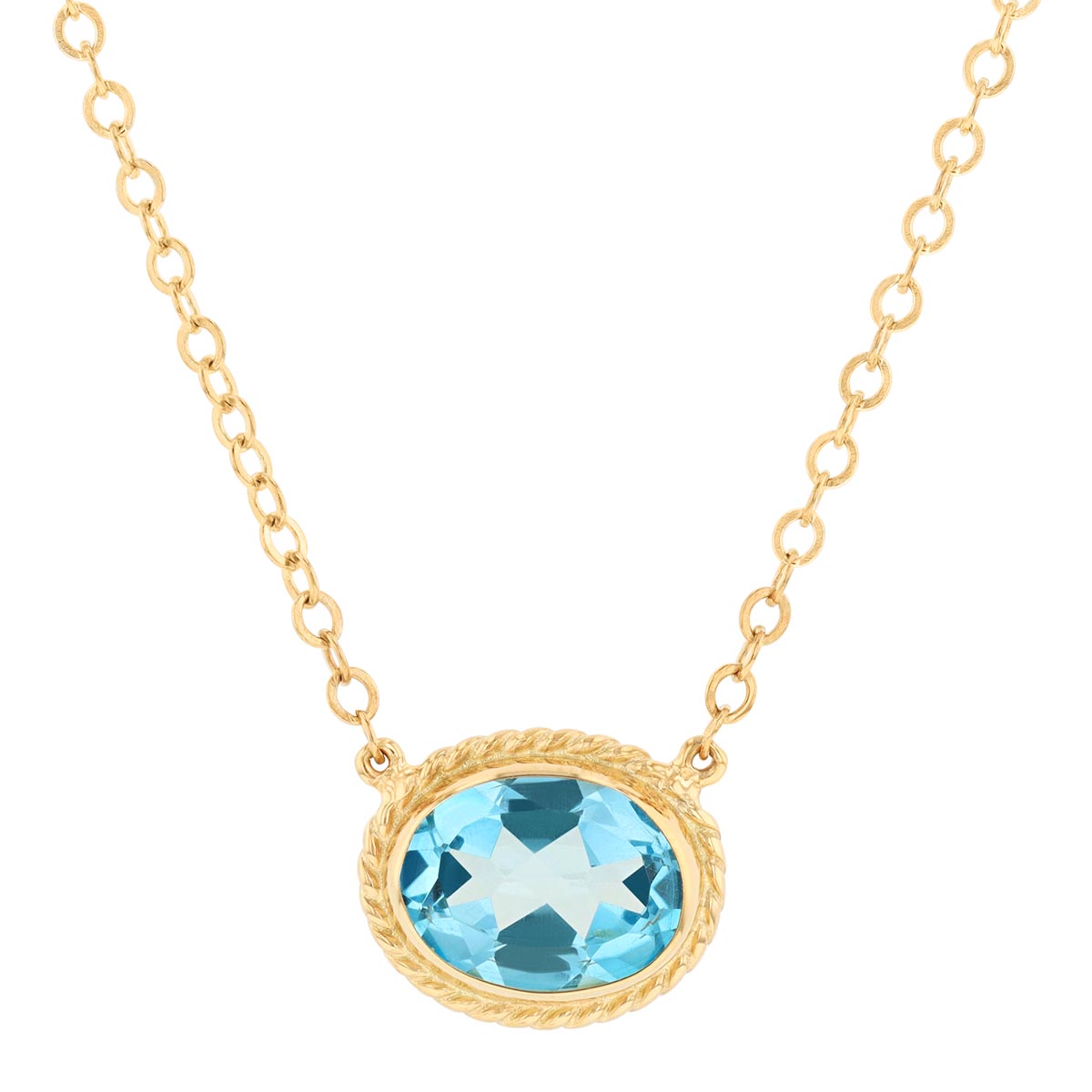 14K Yellow Gold Oval Blue Topaz Rope Bezel Necklace, 19" | Borsheims