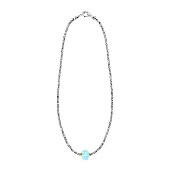LAGOS Sterling Silver Fluted Blue Topaz Caviar Forever Necklace, 16 ...
