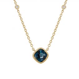 14K Yellow Gold Checkerboard Cushion London Blue Topaz & Diamond Milgrain Necklace, 18" 14K Yellow Gold Checkerboard Cushion London Blue Topaz & Diamond Milgrain Necklace, 18"