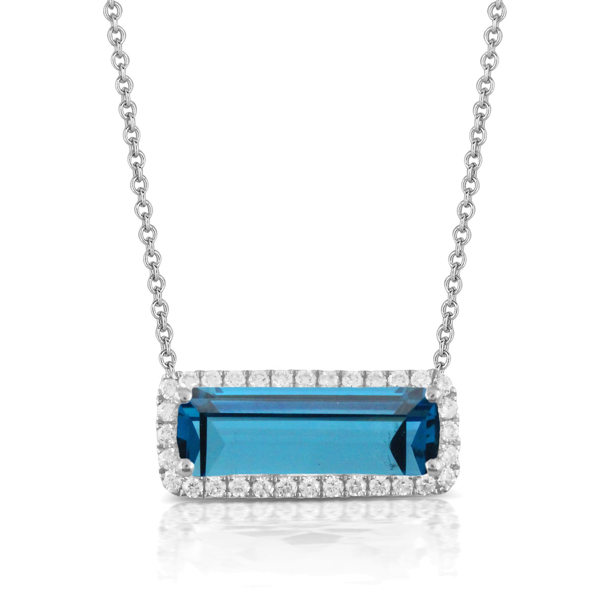 Doves Cushion Checkerboard Topaz & Diamond Halo Pendant in White Gold, 18