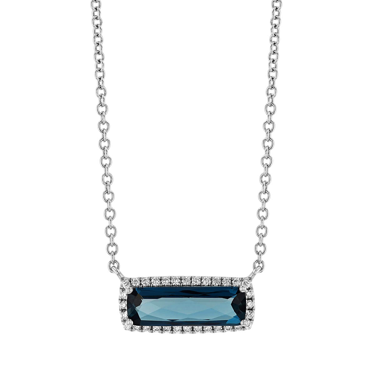 Doves Cushion Checkerboard Topaz & Diamond Halo Pendant in White Gold, 18