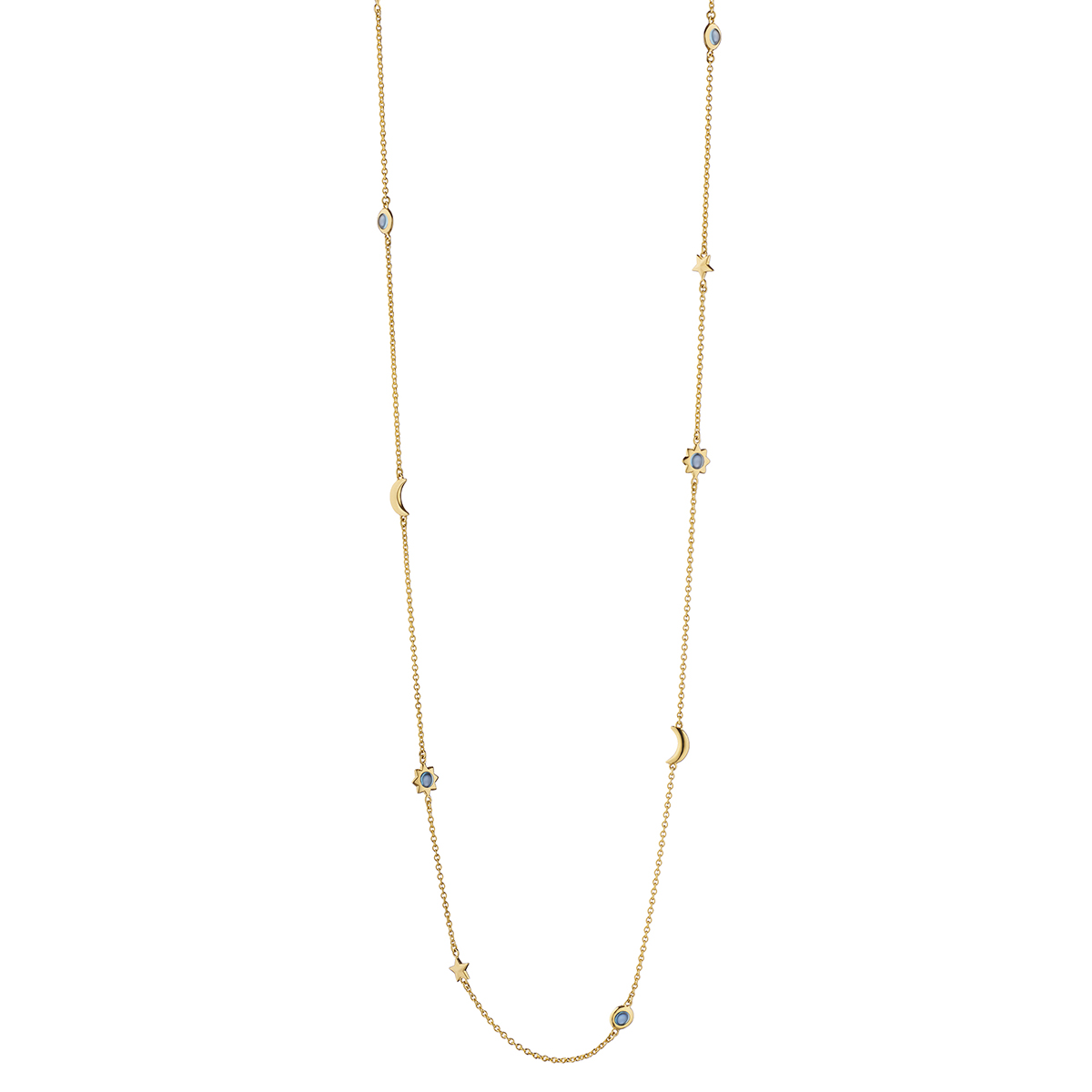 Monica Rich Kosann Sun, Moon & Stars London Blue Topaz Station Necklace in Yellow Gold, 36