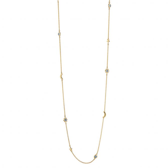 Monica Rich Kosann Sun, Moon & Stars London Blue Topaz Station Necklace in Yellow Gold, 36"