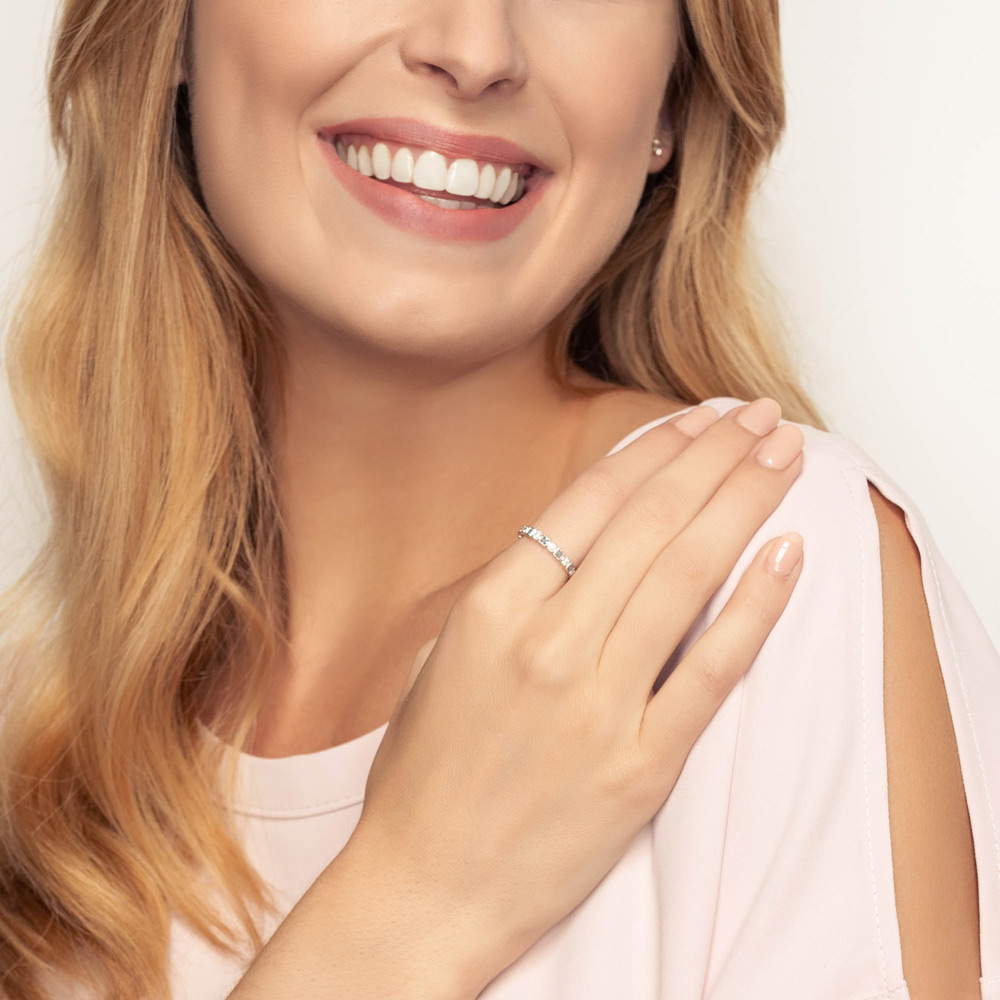 Princess Cut Blue Topaz & Round Diamond Geometric Milgrain Ring in White Gold