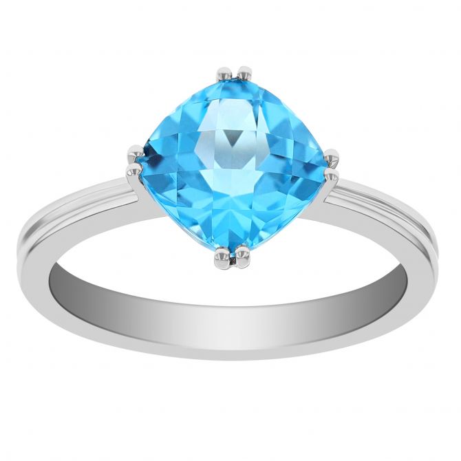 Checkerboard Cushion Blue Topaz Ring in White Gold
