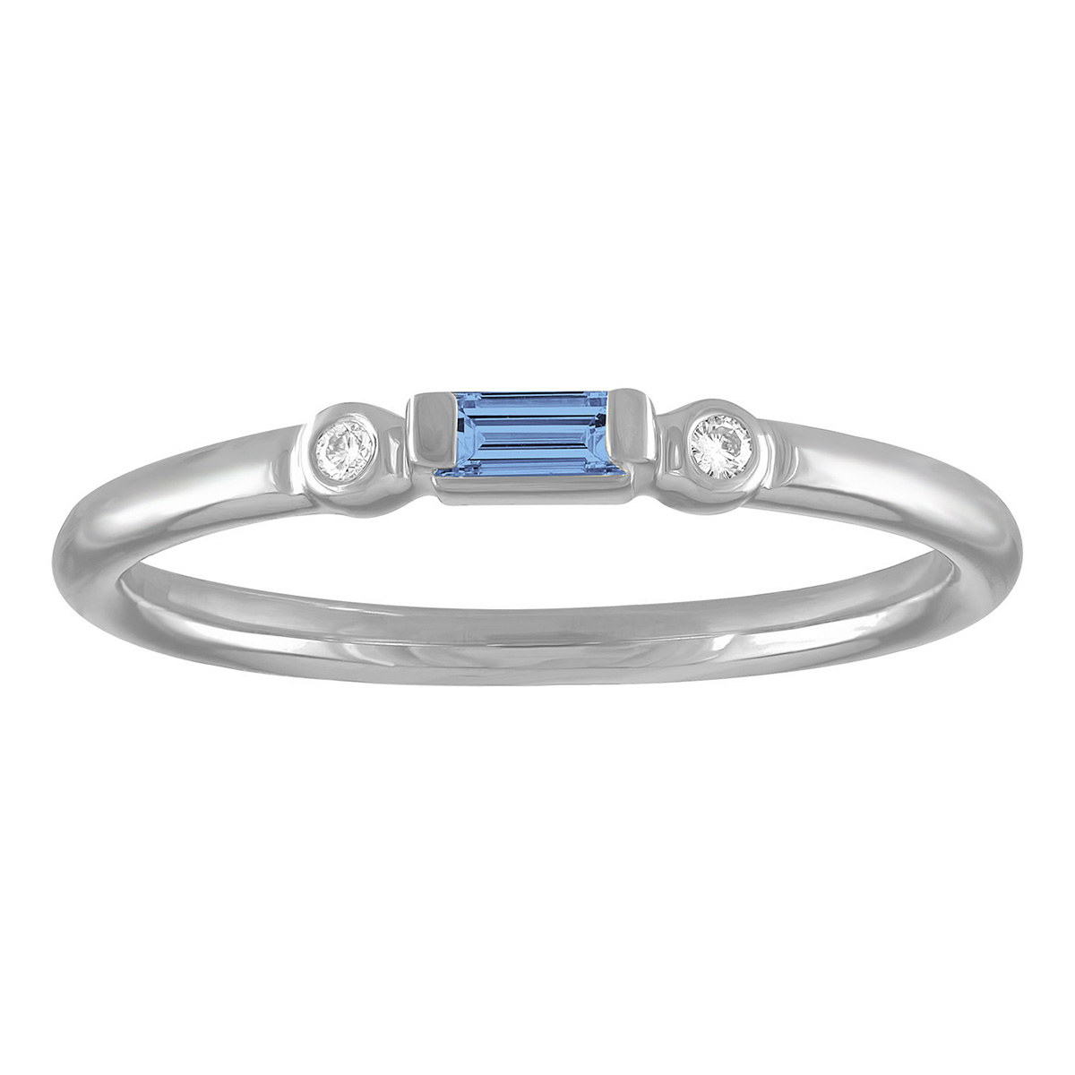 My Story 14K White Gold Baguette Blue Topaz & Diamond Bezel Set Ring