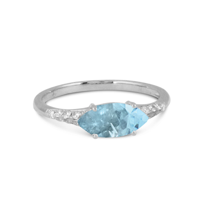 Doves 18K White Gold Marquise Blue Topaz & Diamond Ring