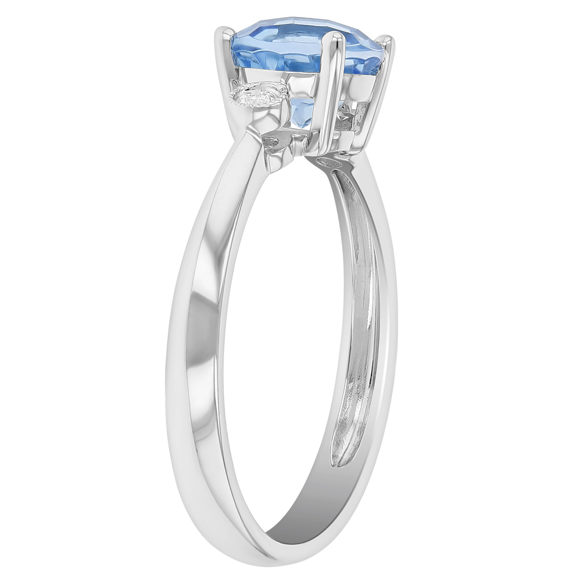 14K White Gold Round Blue Topaz & Diamond 3 Stone Ring