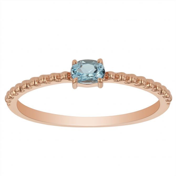 My Story 14K Rose Gold East-West Oval Blue Topaz Ring with Beaded Shank