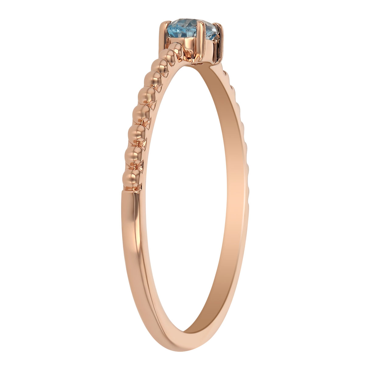 My Story 14K Rose Gold East-West Oval Blue Topaz Ring with Beaded Shank