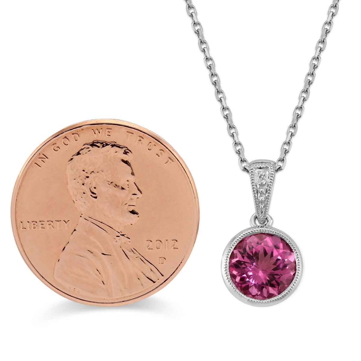 Pink Tourmaline Pendant in White Gold, 18