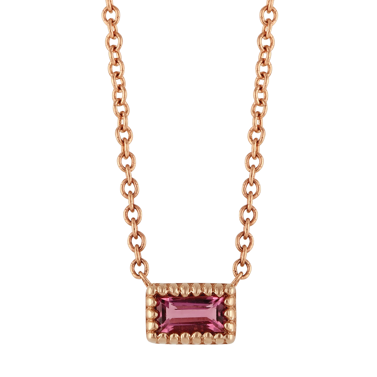 My Story 14K Rose Gold Baguette Pink Tourmaline Necklace, 18