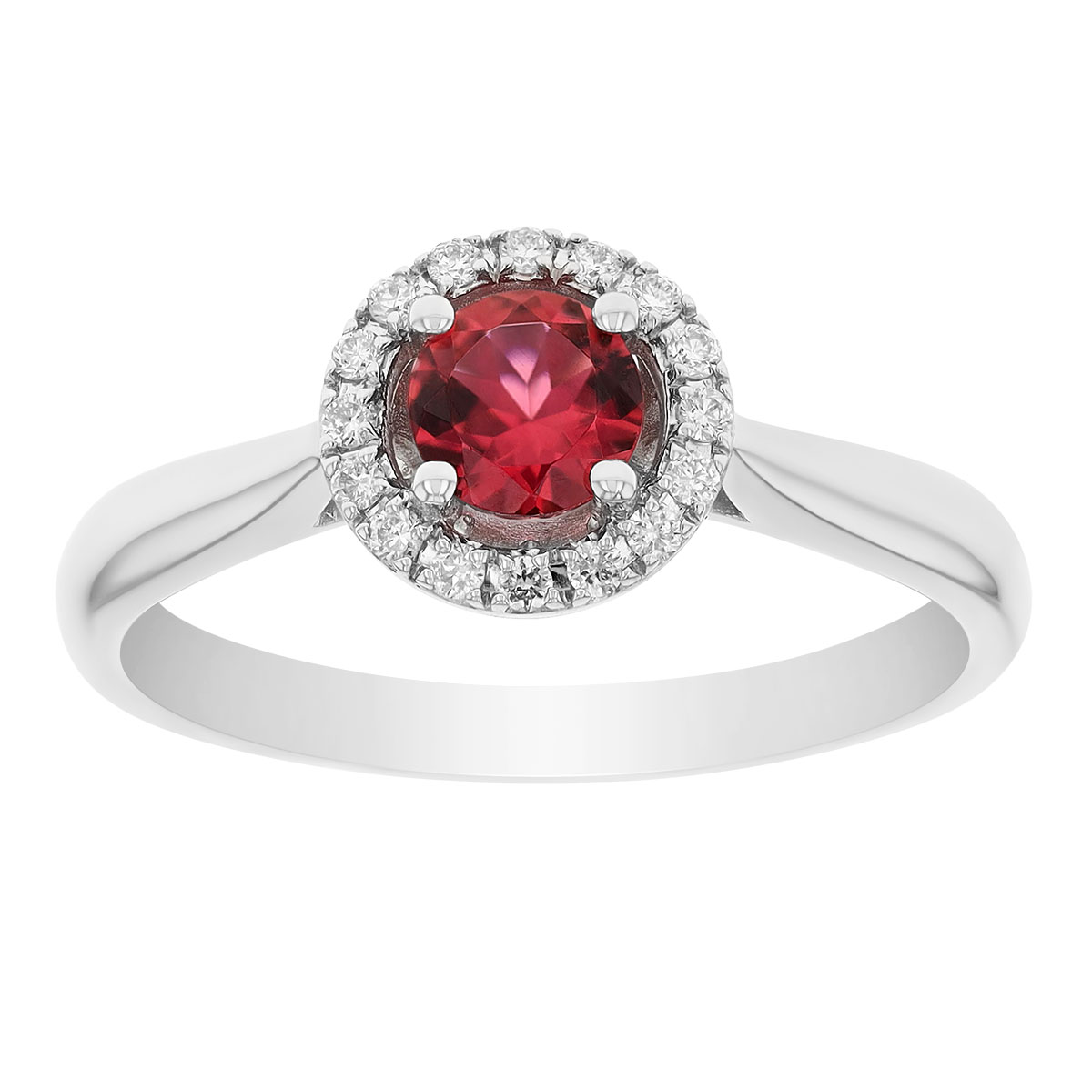 Round Pink Tourmaline & Diamond Halo Ring  White Gold