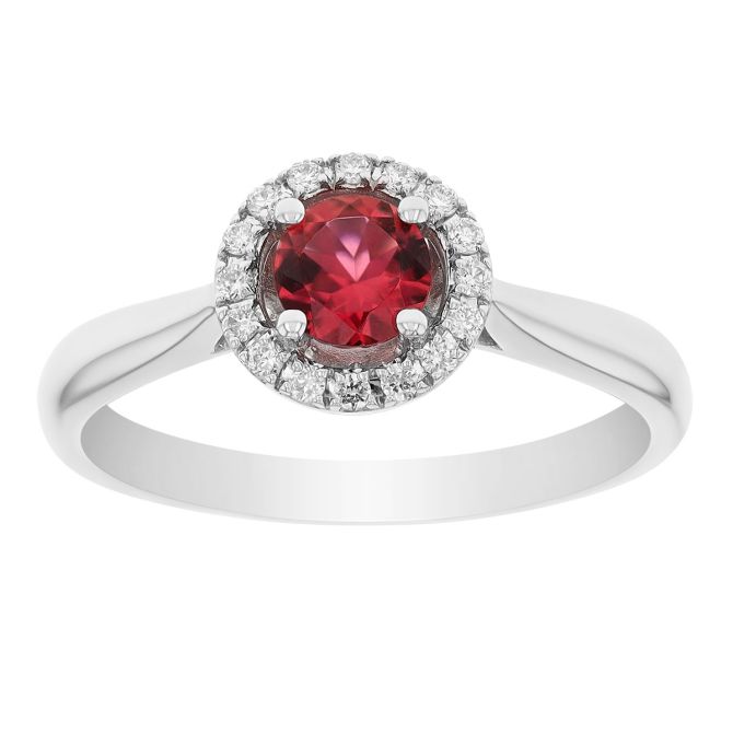 Round Pink Tourmaline & Diamond Halo Ring  White Gold