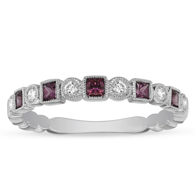 14K White Gold Pink Tourmaline & Diamond Geometric Ring